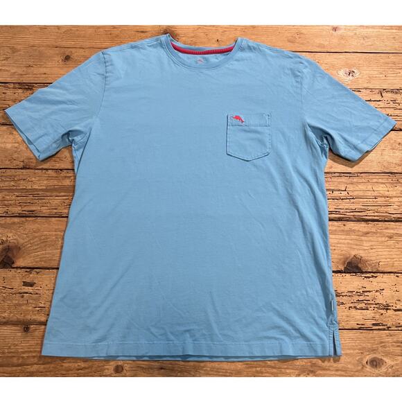 Tommy Bahama Shirt Mens M Light Blue Pocket Front Short Sleeve Crew Neck T-Shirt - Picture 1 of 8
